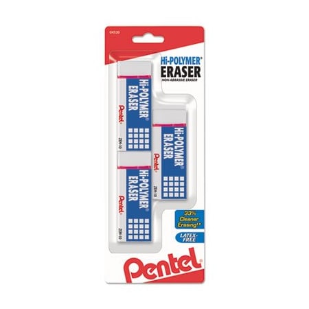 Pentel Pentel, HI-POLYMER ERASER, RECTANGULAR, MEDIUM, WHITE, LATEX-FREE HI-POLYMER, 3PK ZEH10BP3K6